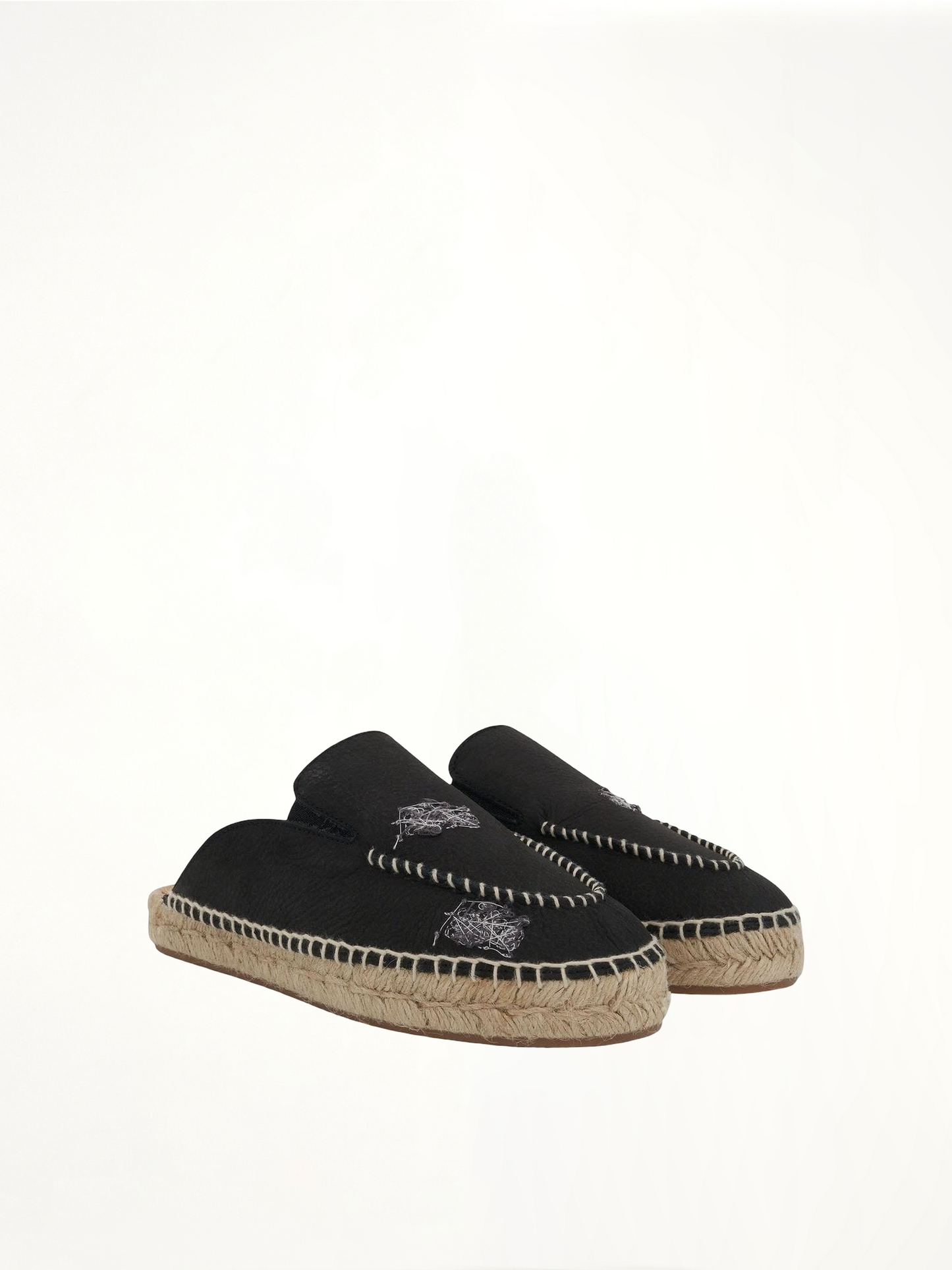 Embroidered Espadrille Mules in Black