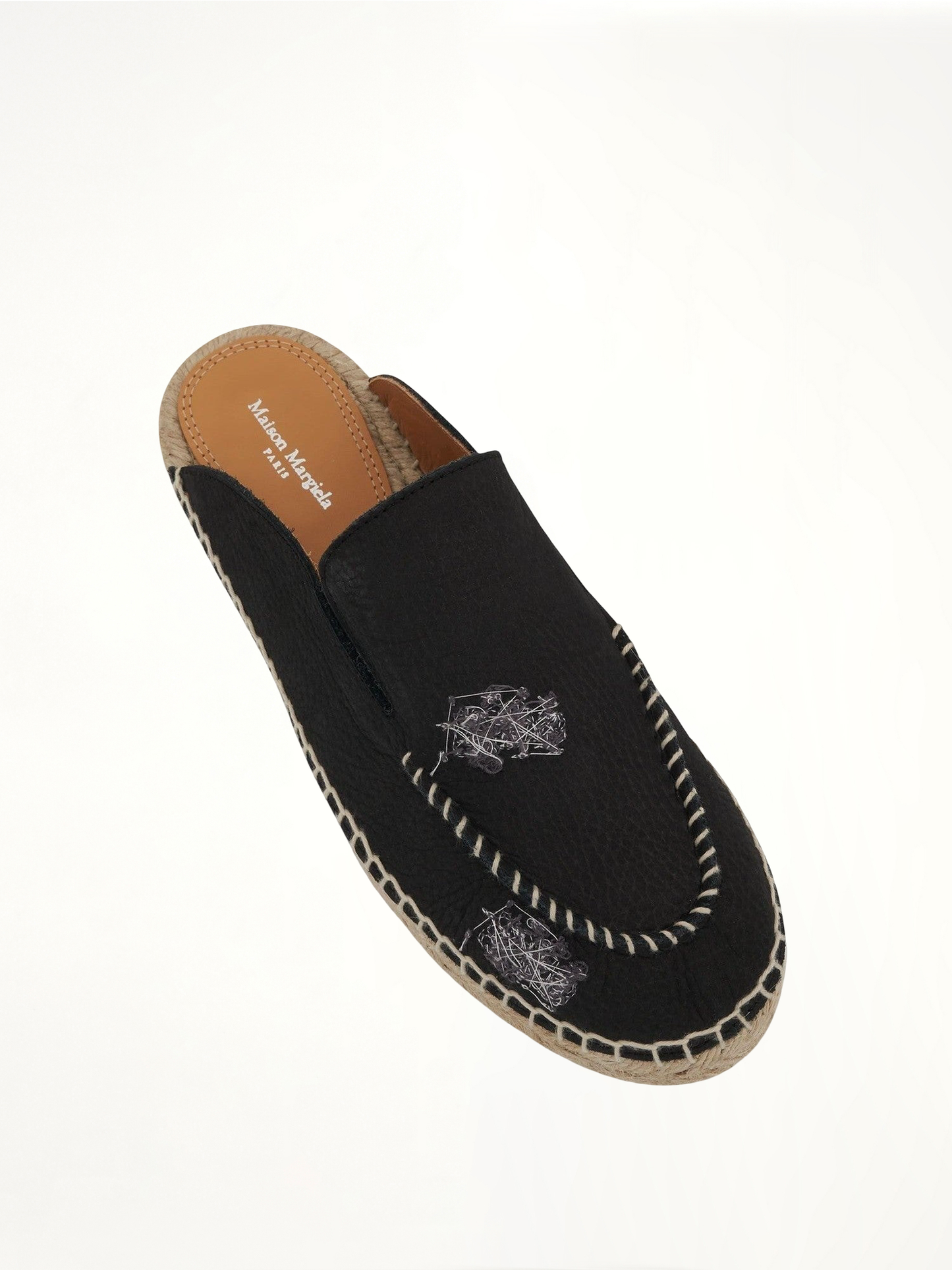 Embroidered Espadrille Mules in Black