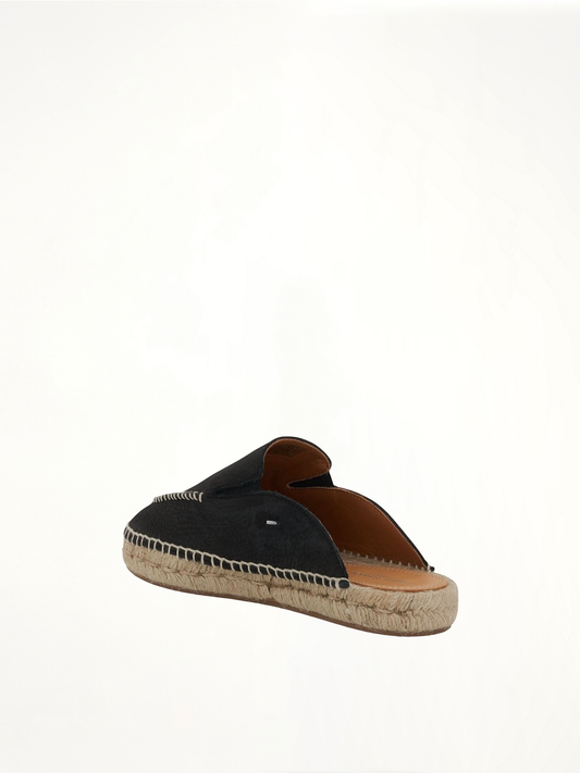 Embroidered Espadrille Mules in Black