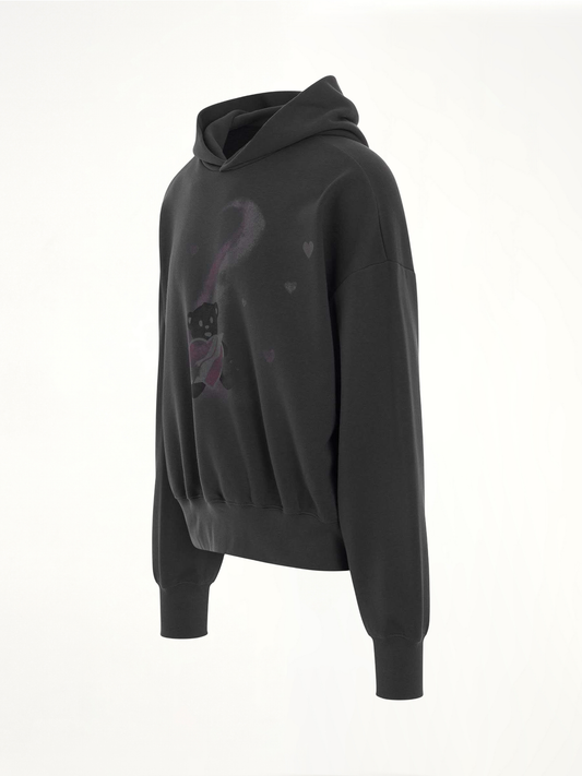Teddy Bear Print Hoodie in Charcoal