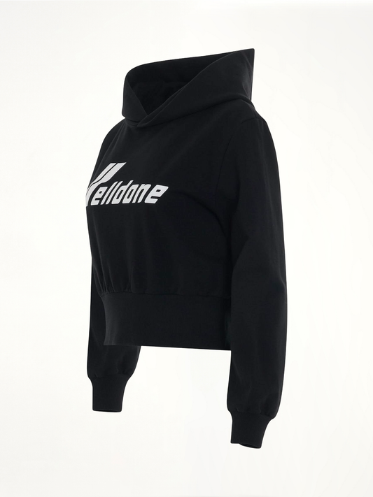Lettering Symbol Crop Hoodie in Black