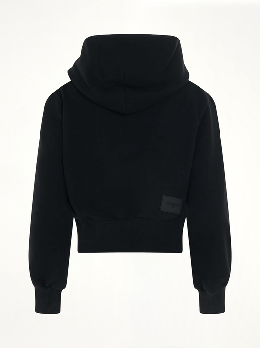 Lettering Symbol Crop Hoodie in Black
