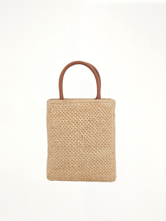 Standard A5 Tote Bag in Raffia in Natural/Black