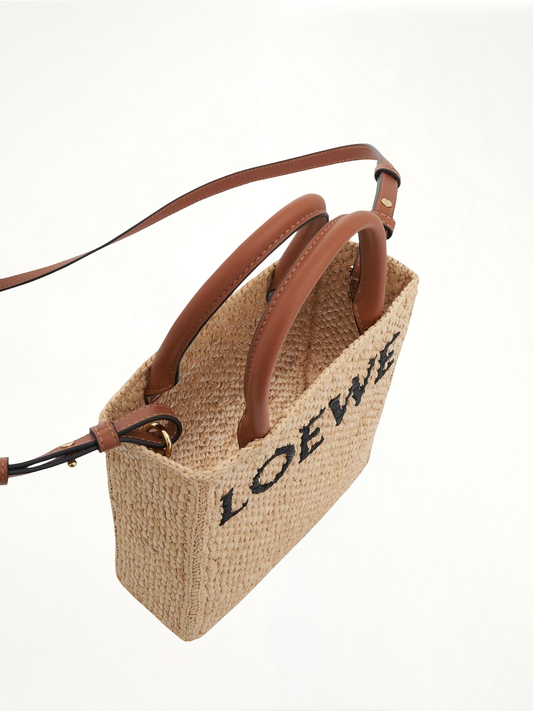 Standard A5 Tote Bag in Raffia in Natural/Black