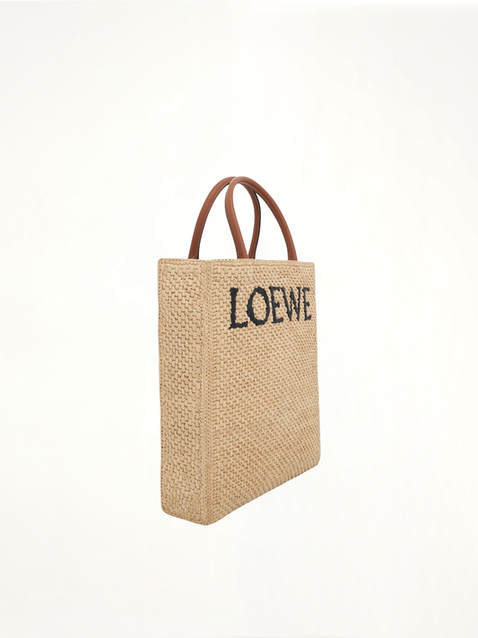 Standard A4 Tote Bag in Raffia in Natural/Black
