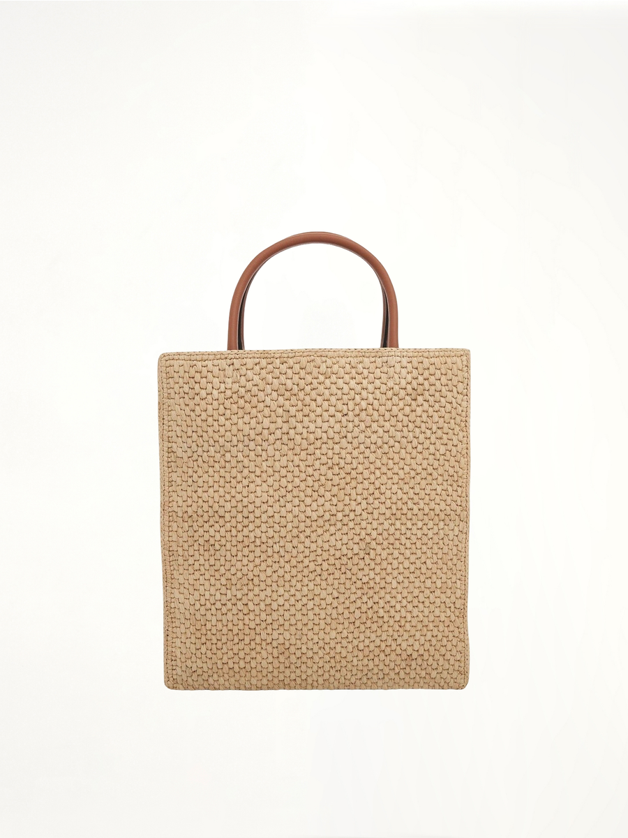 Standard A4 Tote Bag in Raffia in Natural/Black