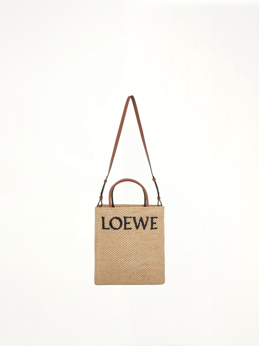 Standard A4 Tote Bag in Raffia in Natural/Black