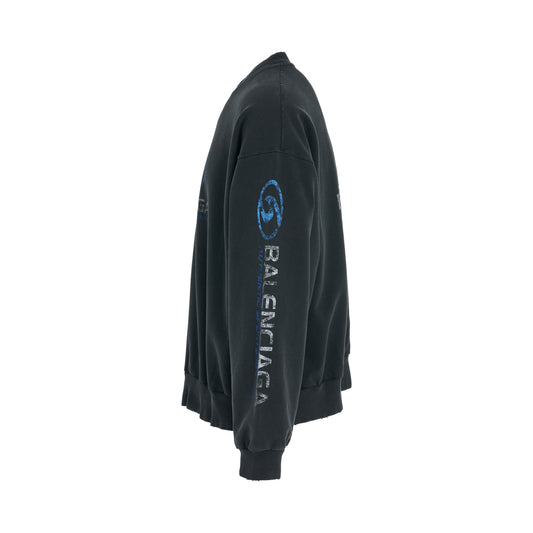 Surfer Cracked Logo Sweatshirt in Faded Black/Blue