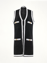 Sleeveless Lace Knit Long Cardigan in Black
