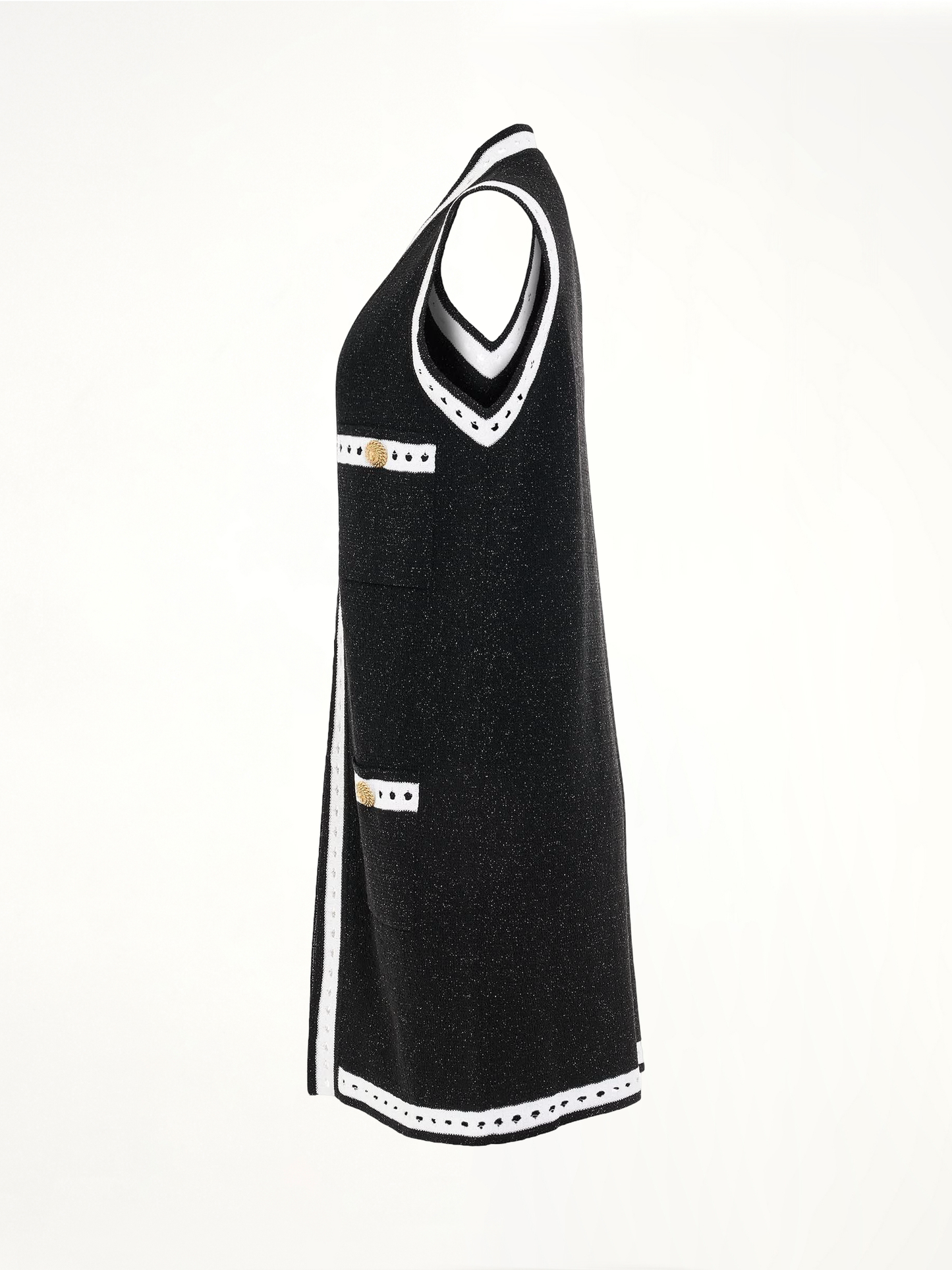 Sleeveless Lace Knit Long Cardigan in Black