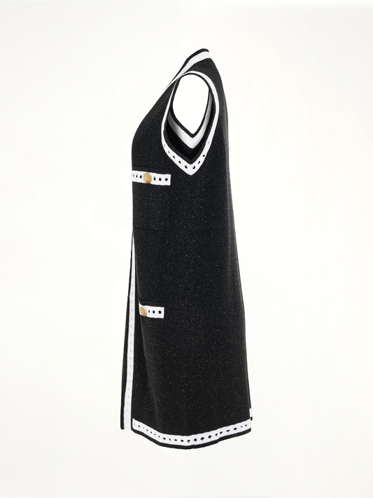 Sleeveless Lace Knit Long Cardigan in Black