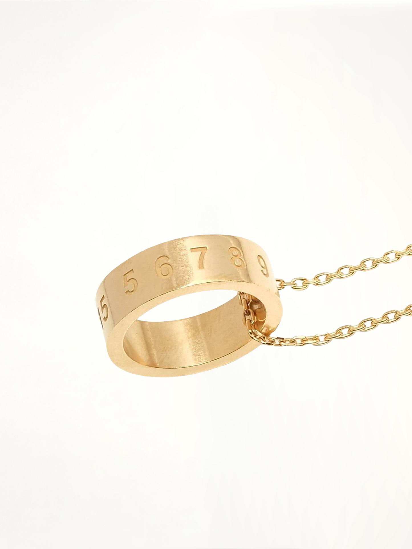 Numerical Ring Necklace in Yellow Gold