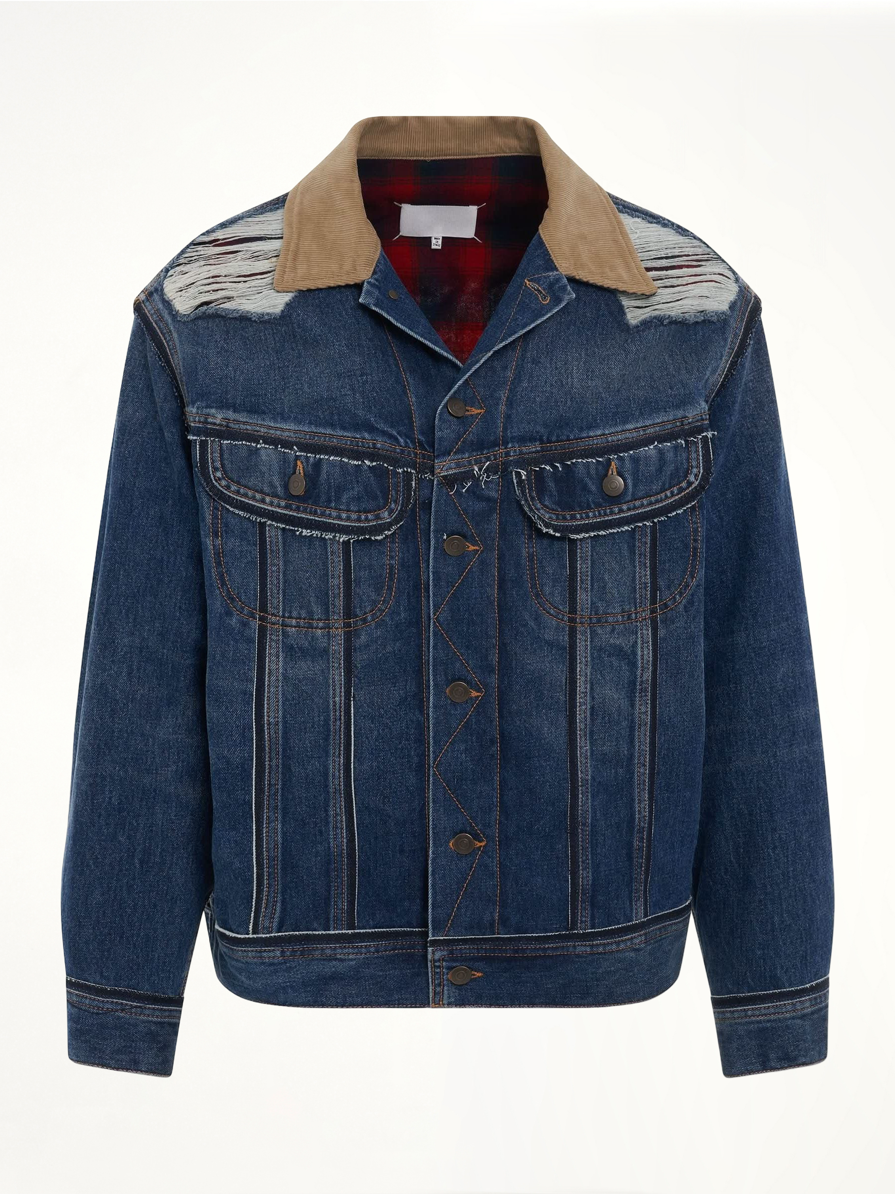 Deconstruction Cut-Out Denim Jacket in Indigo