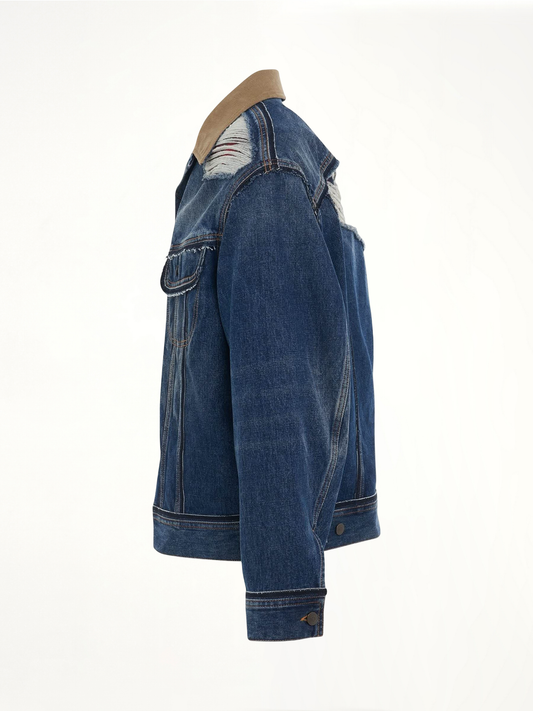 Deconstruction Cut-Out Denim Jacket in Indigo