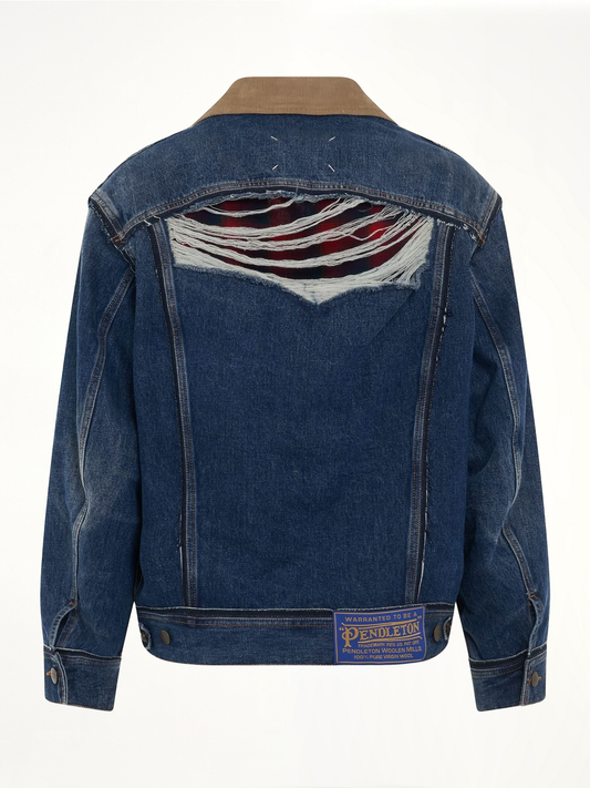 Deconstruction Cut-Out Denim Jacket in Indigo