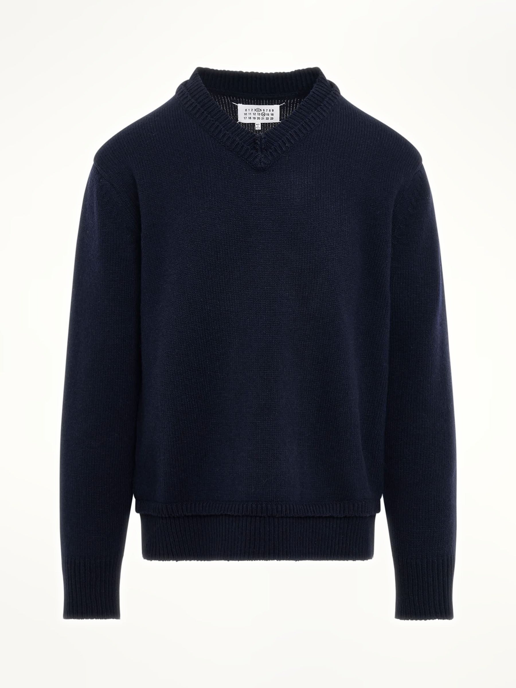 Maison Margiela Elbow Patch V-Neck Knit Sweater in Navy