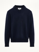 Maison Margiela Elbow Patch V-Neck Knit Sweater in Navy