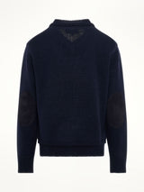 Maison Margiela Elbow Patch V-Neck Knit Sweater in Navy