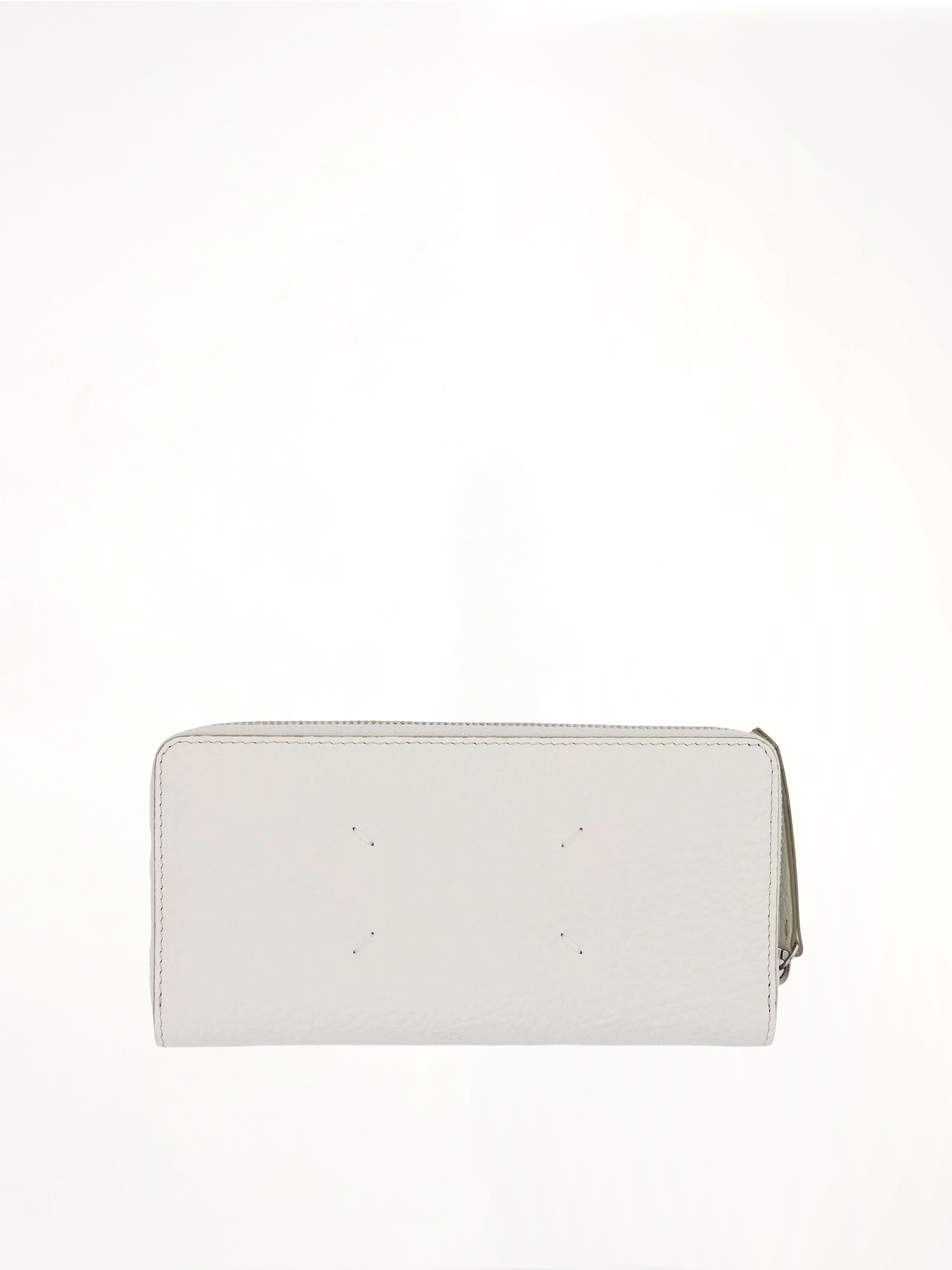 Four Stitches Zip Around Wallet in White