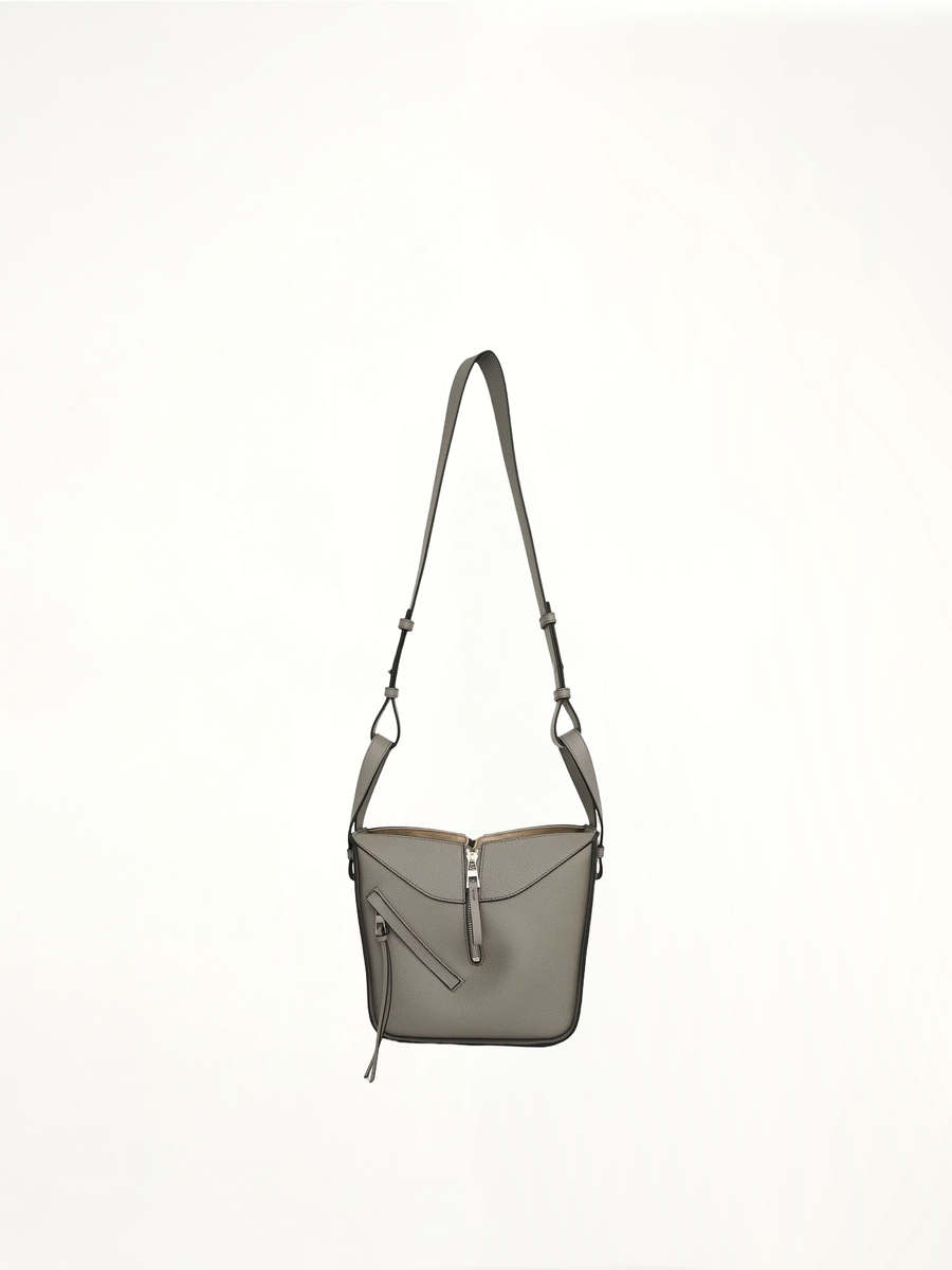 Compact Hammock Bag in Soft Grained Calfskin in Pearl Grey