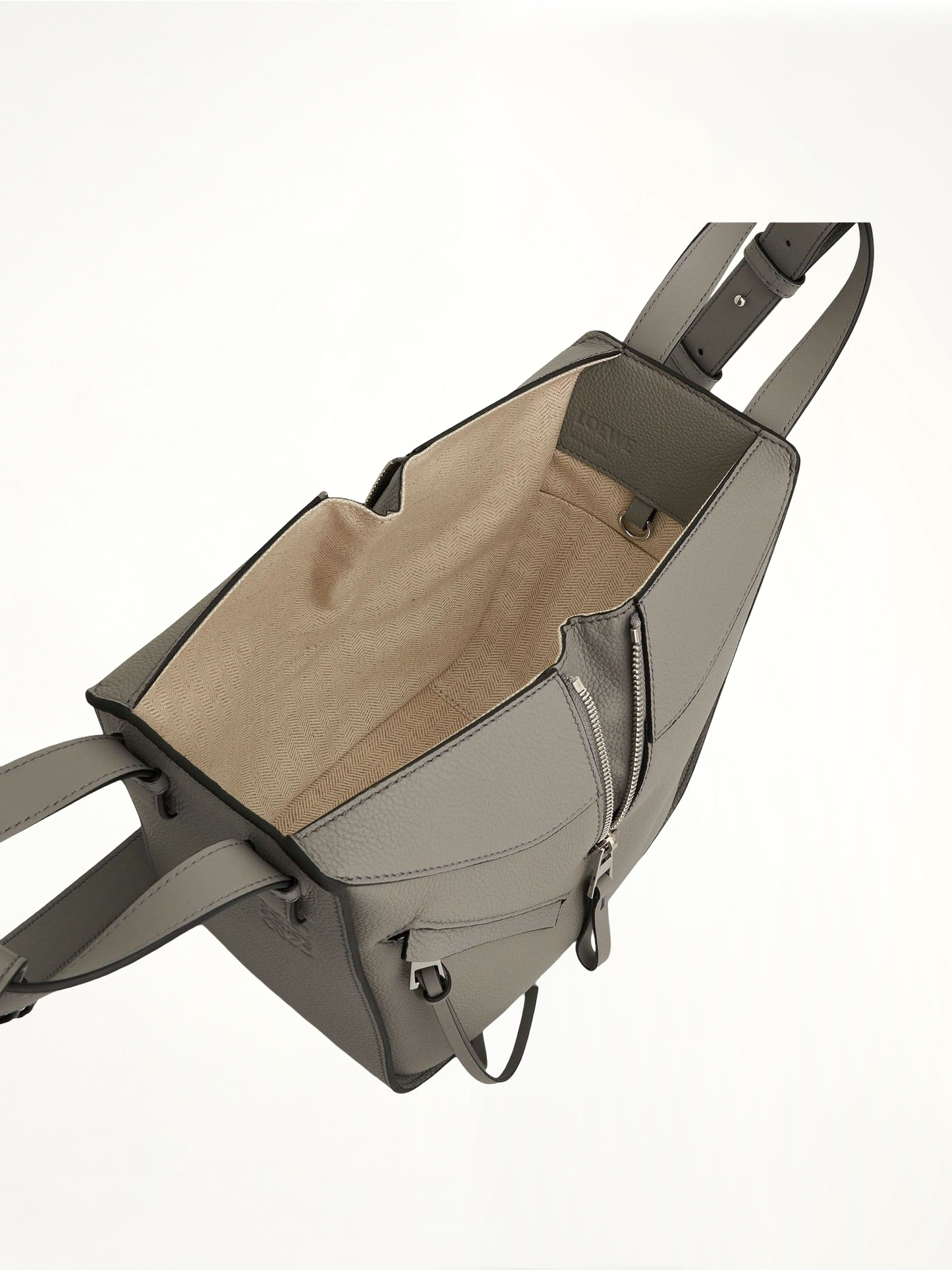 Compact Hammock Bag in Soft Grained Calfskin in Pearl Grey