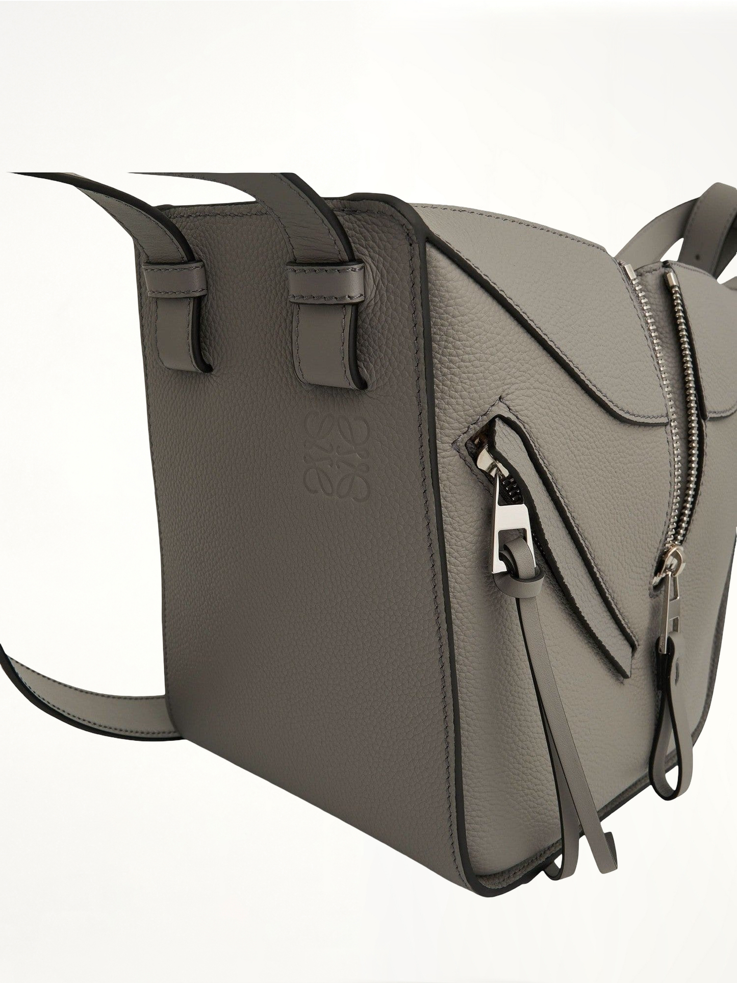 Compact Hammock Bag in Soft Grained Calfskin in Pearl Grey