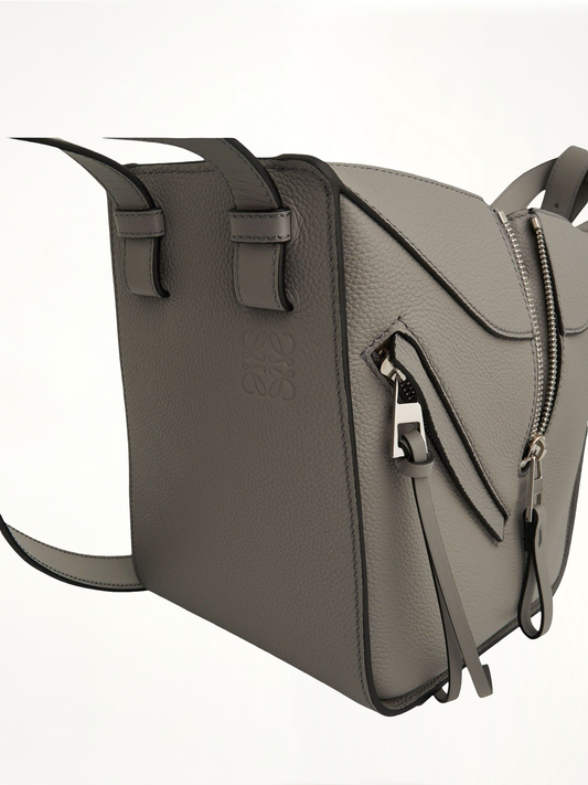 Compact Hammock Bag in Soft Grained Calfskin in Pearl Grey