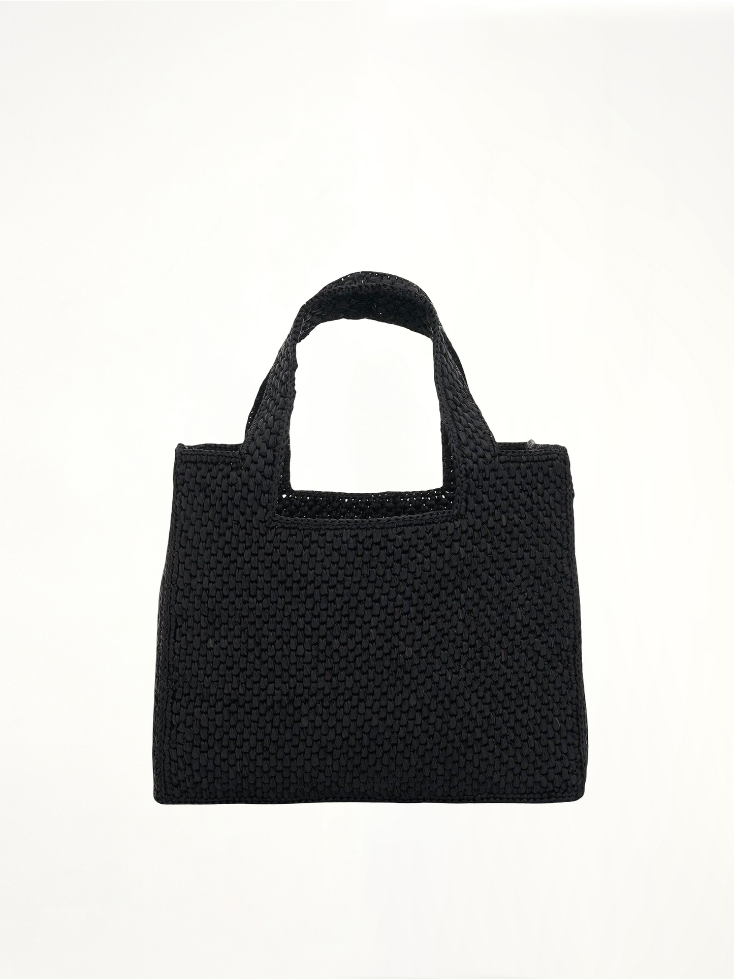 Small Logo Font Tote Bag in Raffia and Calfskin in Black