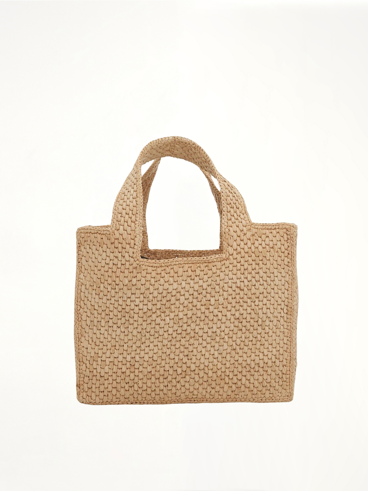 Small Logo Font Tote Bag in Raffia and Calfskin in Natural