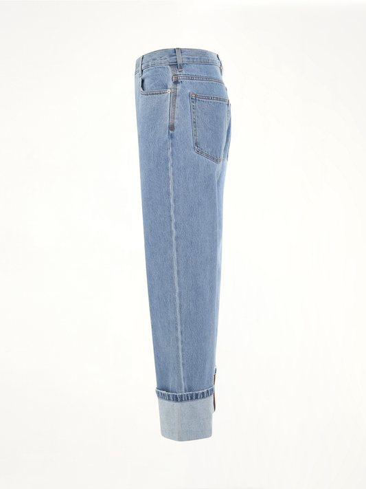 Fisherman Turn Up Jeans in Light Denim