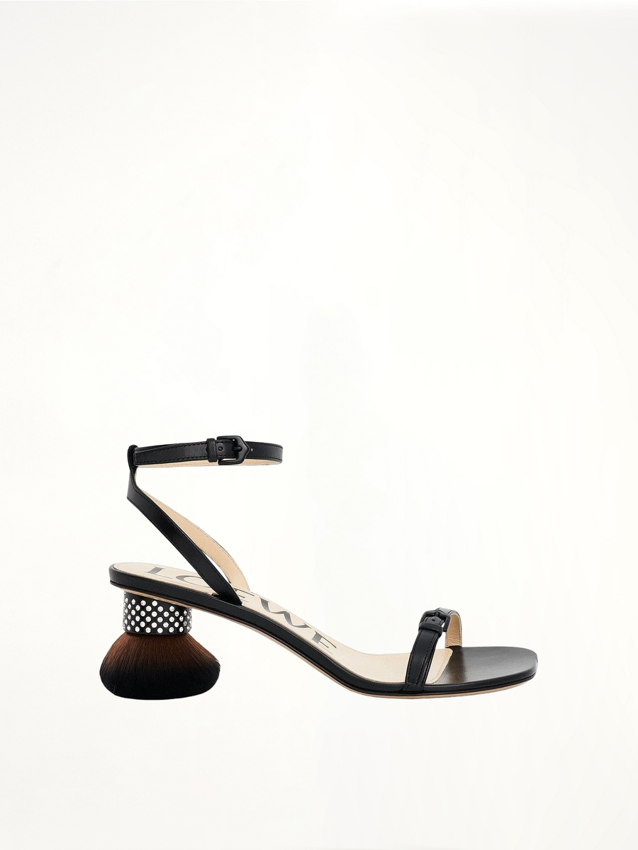 Petal Brush Heel Sandal in Black Side View | LOEWE