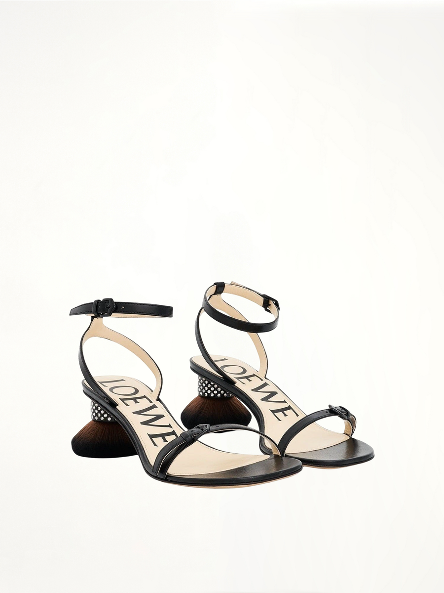Petal Brush Heel Sandal in Black Front View | LOEWE