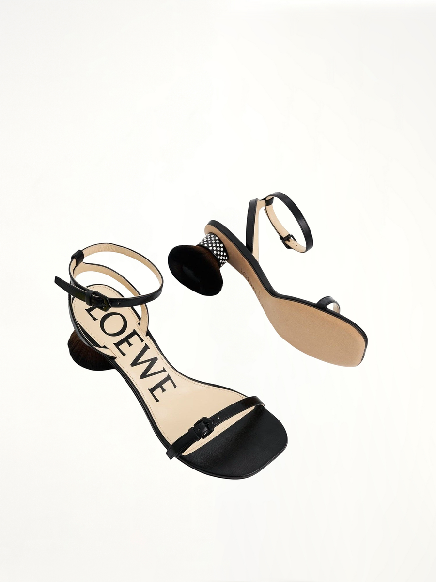 Petal Brush Heel Sandal in Black Top View | LOEWE