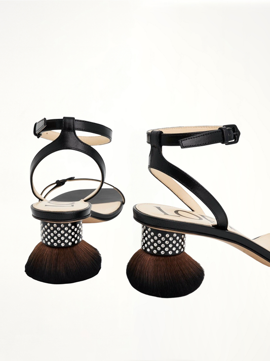 Petal Brush Heel Sandal in Black