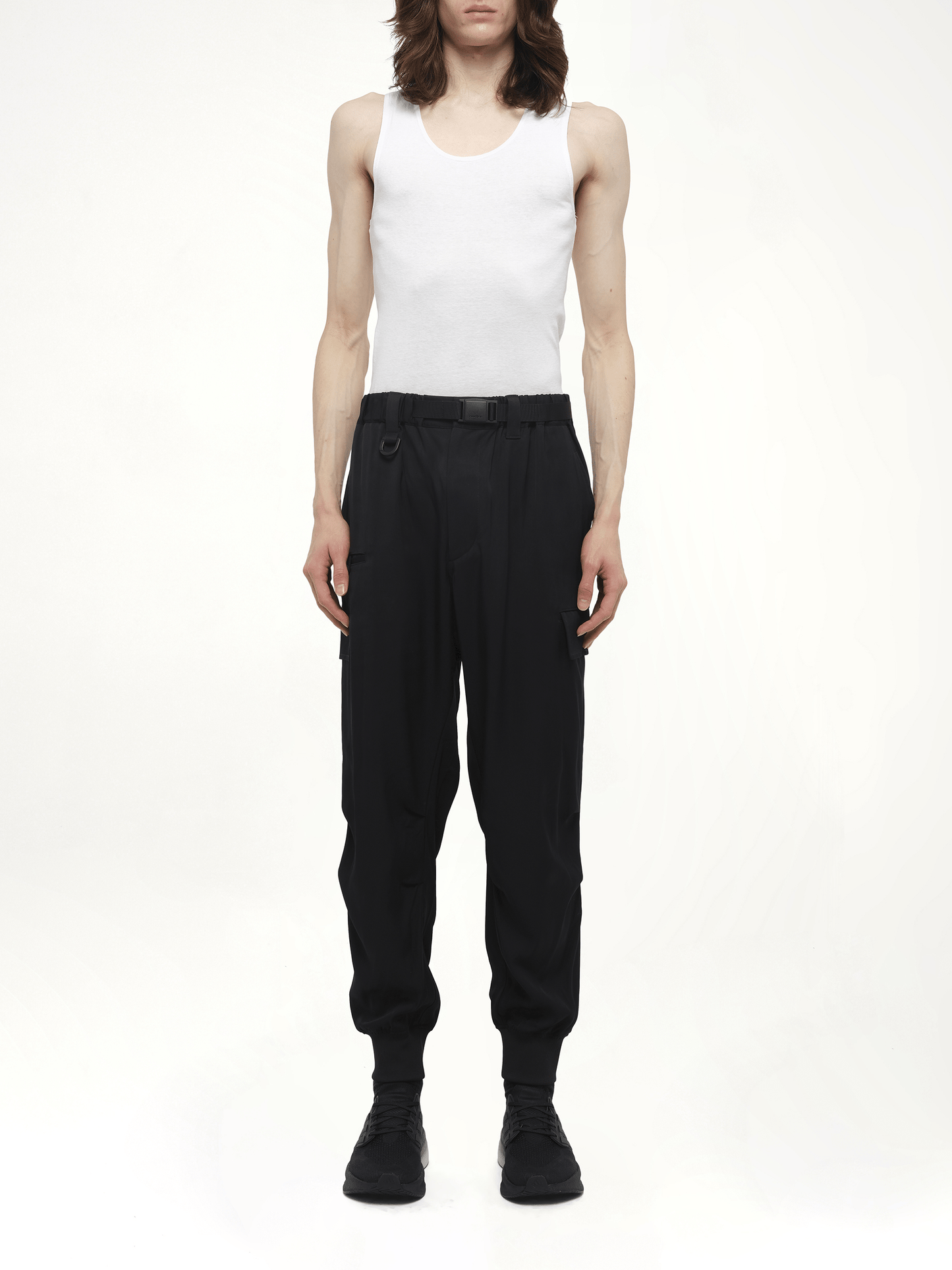Rayon Twill Cuffed Pants in Black