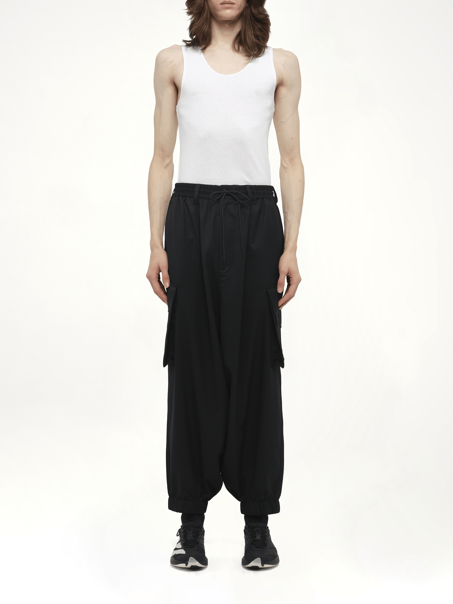 Refined Wool Cargo Pants in Black