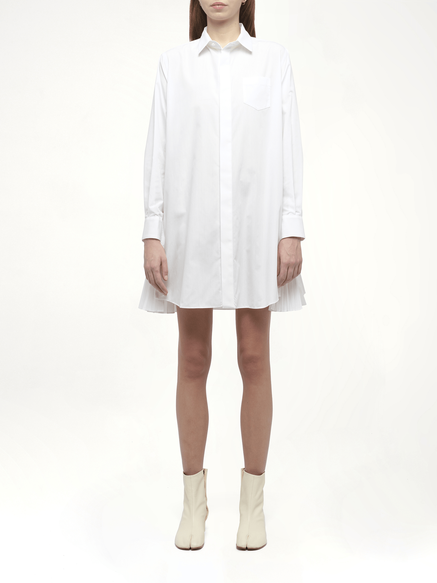 Side Zip Poplin Dress in Off White