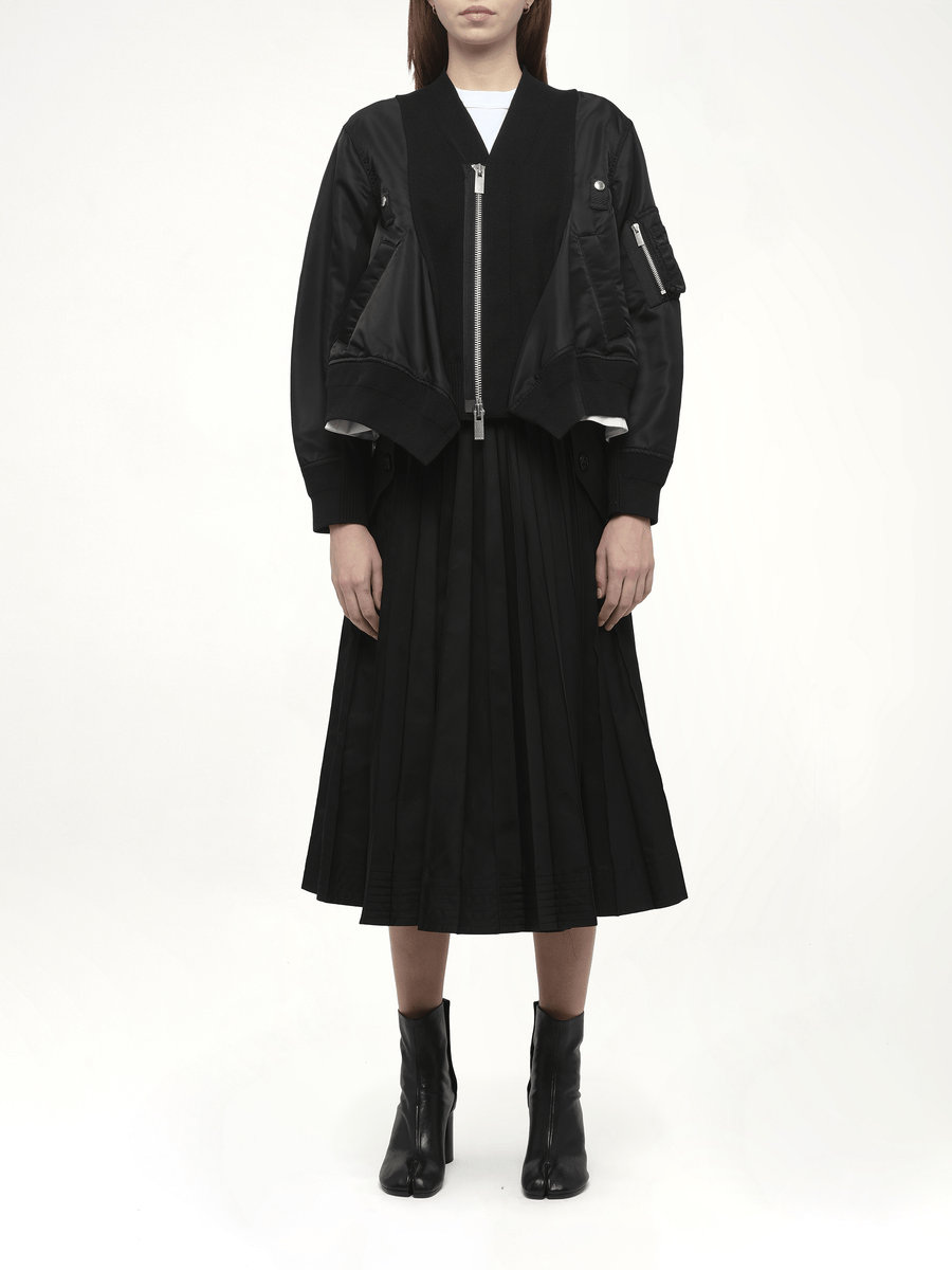 Nylon Twill Knit Cardigan in Black