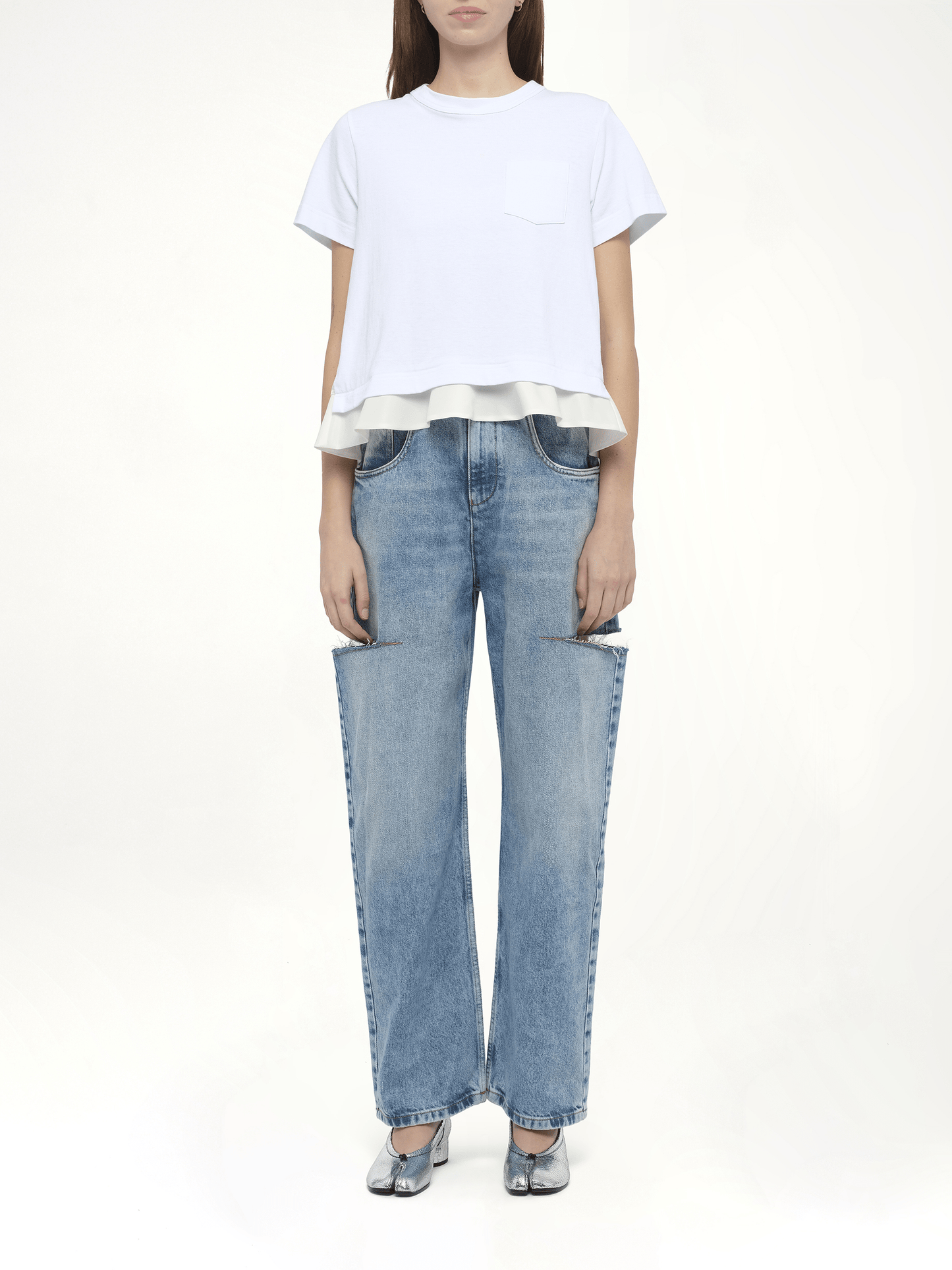 Nylon Twill x Cotton Jersey T-Shirt in White