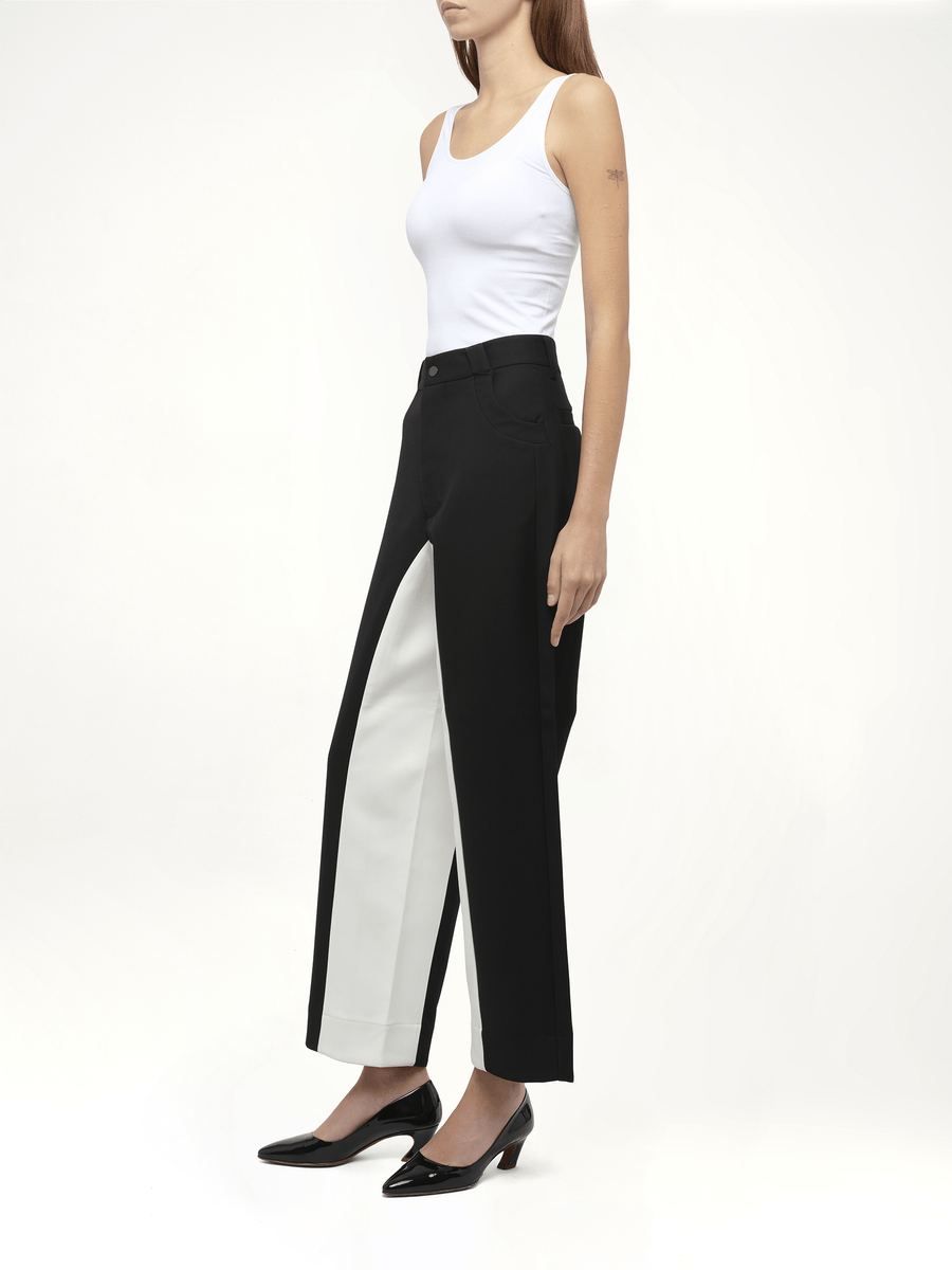 Black & White Stitched Suit Pants in Black