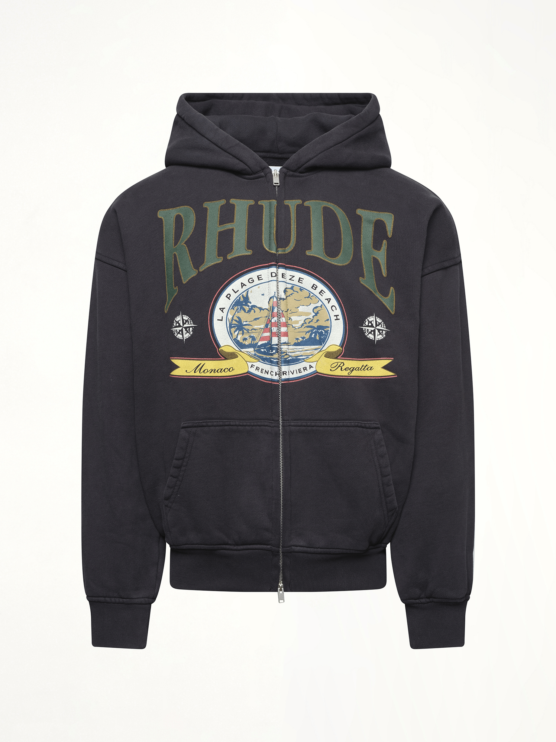 Rhude Monaco Regatta Full-Zip Hoodie in Vintage Black