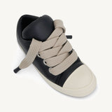 Jumbo Lace Padded Low Sneaker in Black/Milk Top View | RICK OWENS
