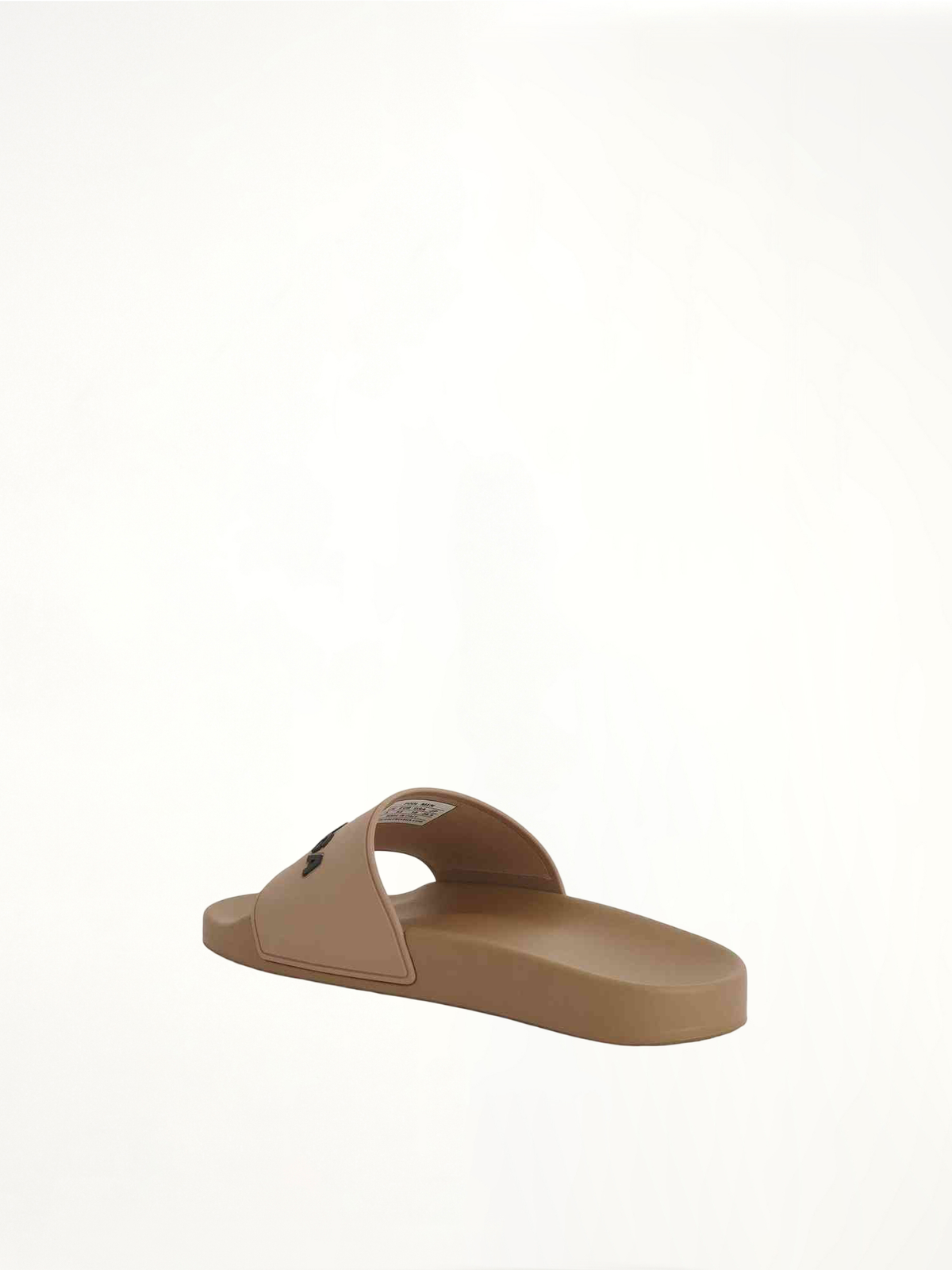 3D Logo Rubber Pool Slide Sandal in Beige/Black Back View | BALENCIAGA