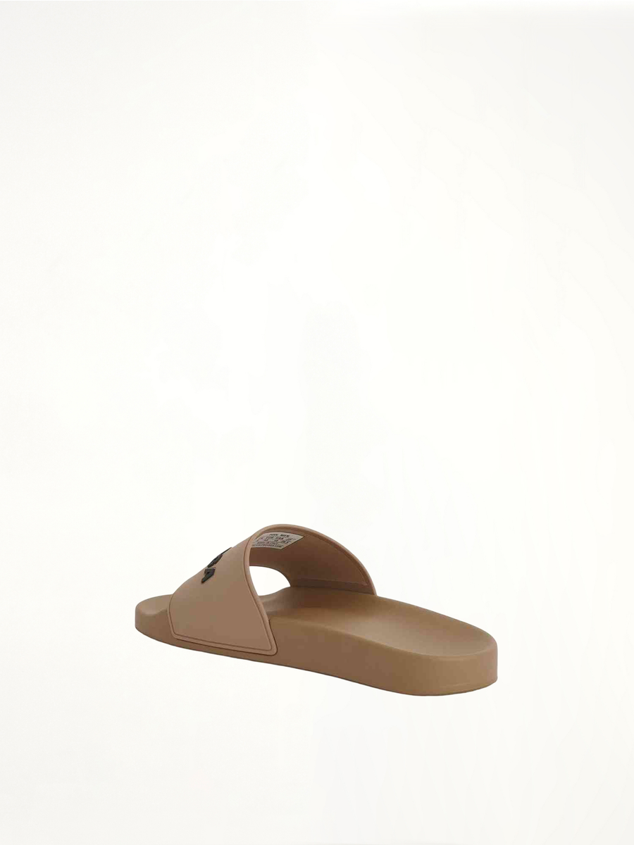 3D Logo Rubber Pool Slide Sandal in Beige/Black Back View | BALENCIAGA