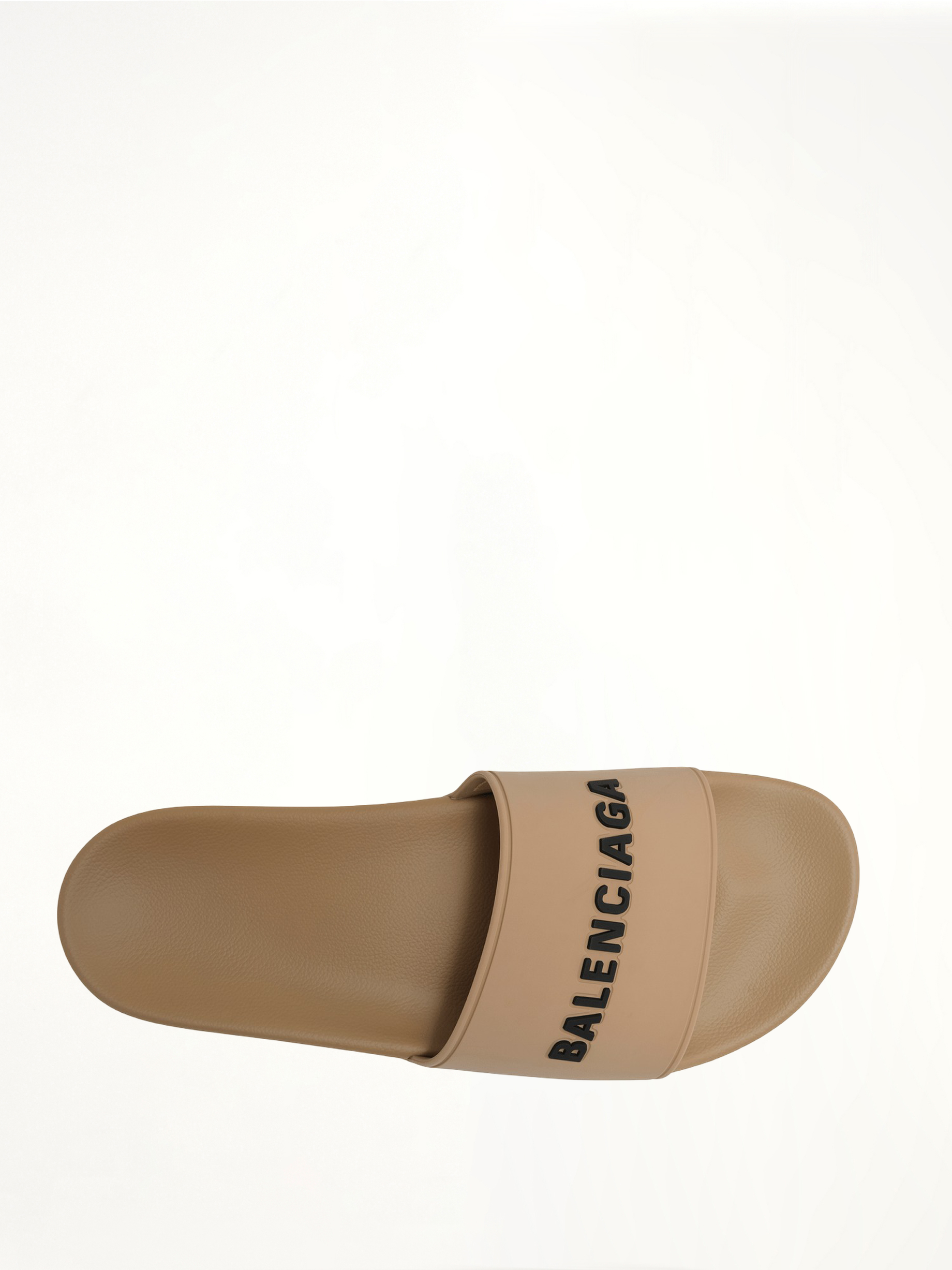 3D Logo Rubber Pool Slide Sandal in Beige/Black Top View | BALENCIAGA
