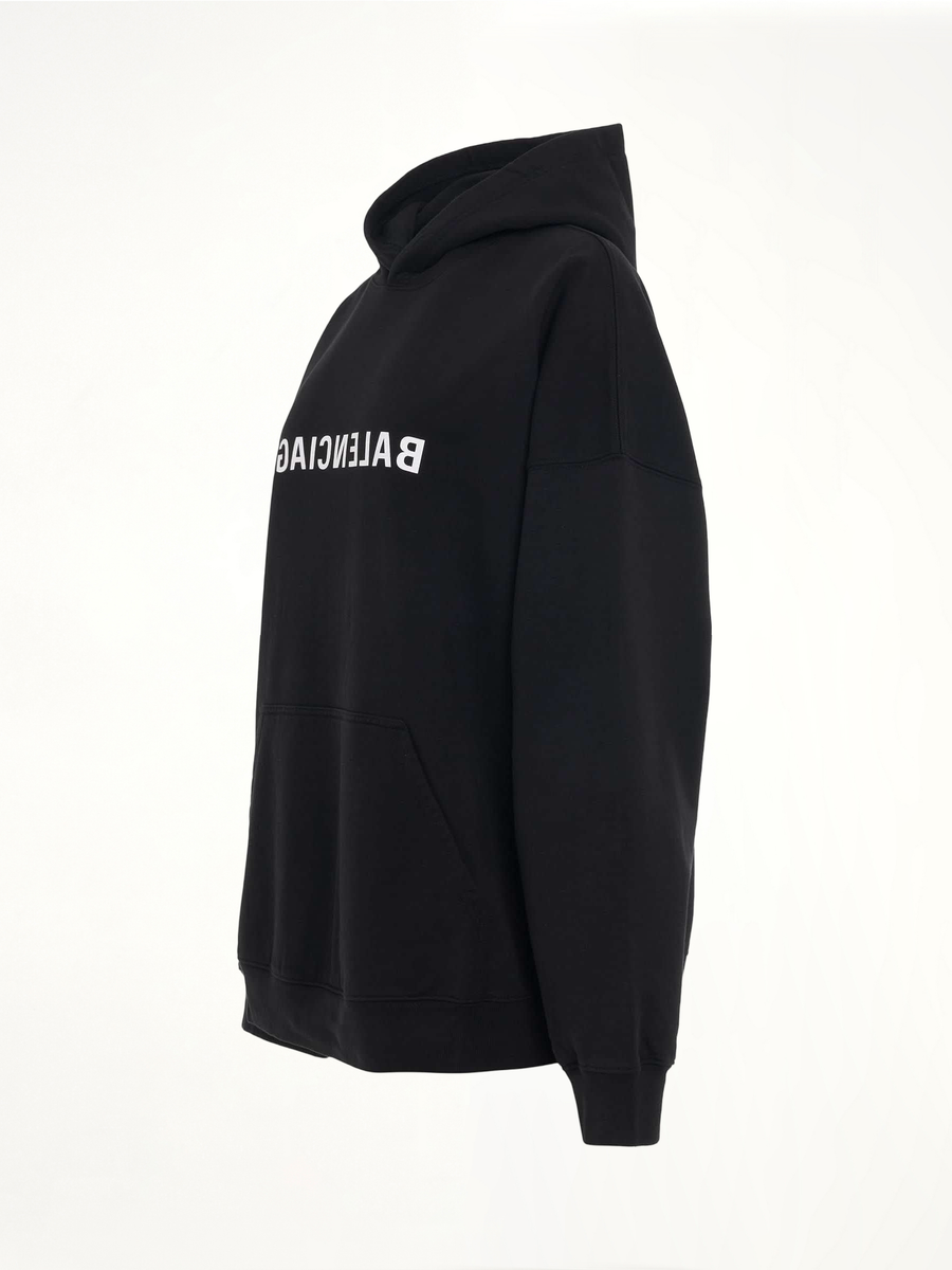 Mirror Print Wide Fit Hoodie in Black