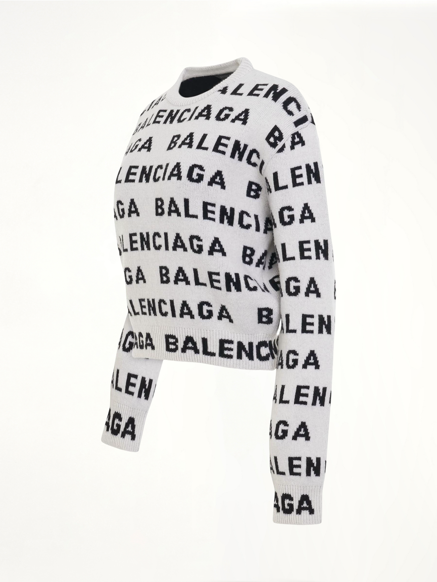 Allover Logo Horizontal Cropped Sweater in White