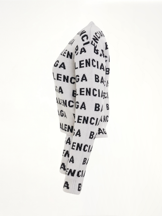 Allover Logo Horizontal Cropped Sweater in White