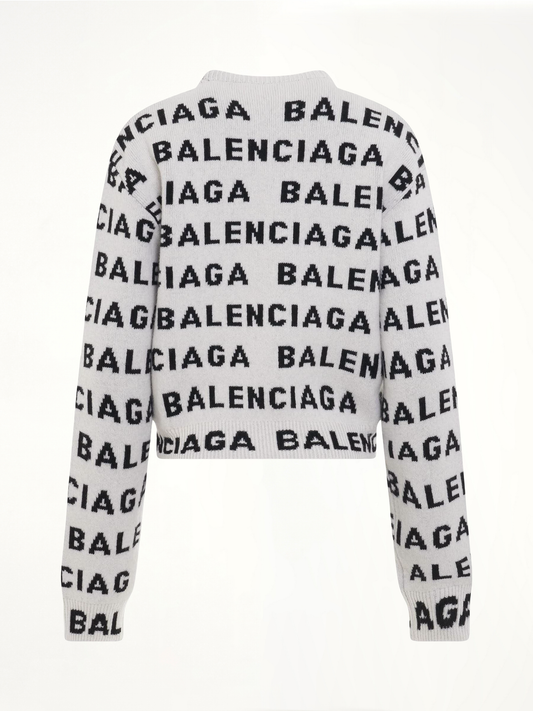 Allover Logo Horizontal Cropped Sweater in White