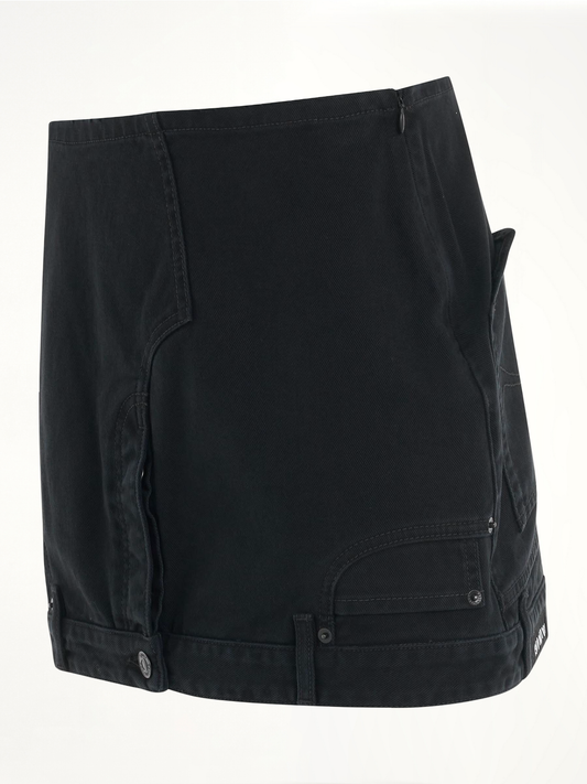 Upside Down Denim Mini Skirt in Black